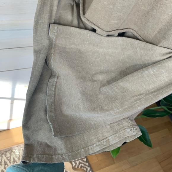 SOLD! Tan Acid Washed Top with Wide Long Sleeves and Ruffle Detailing - Picture 7 of 10